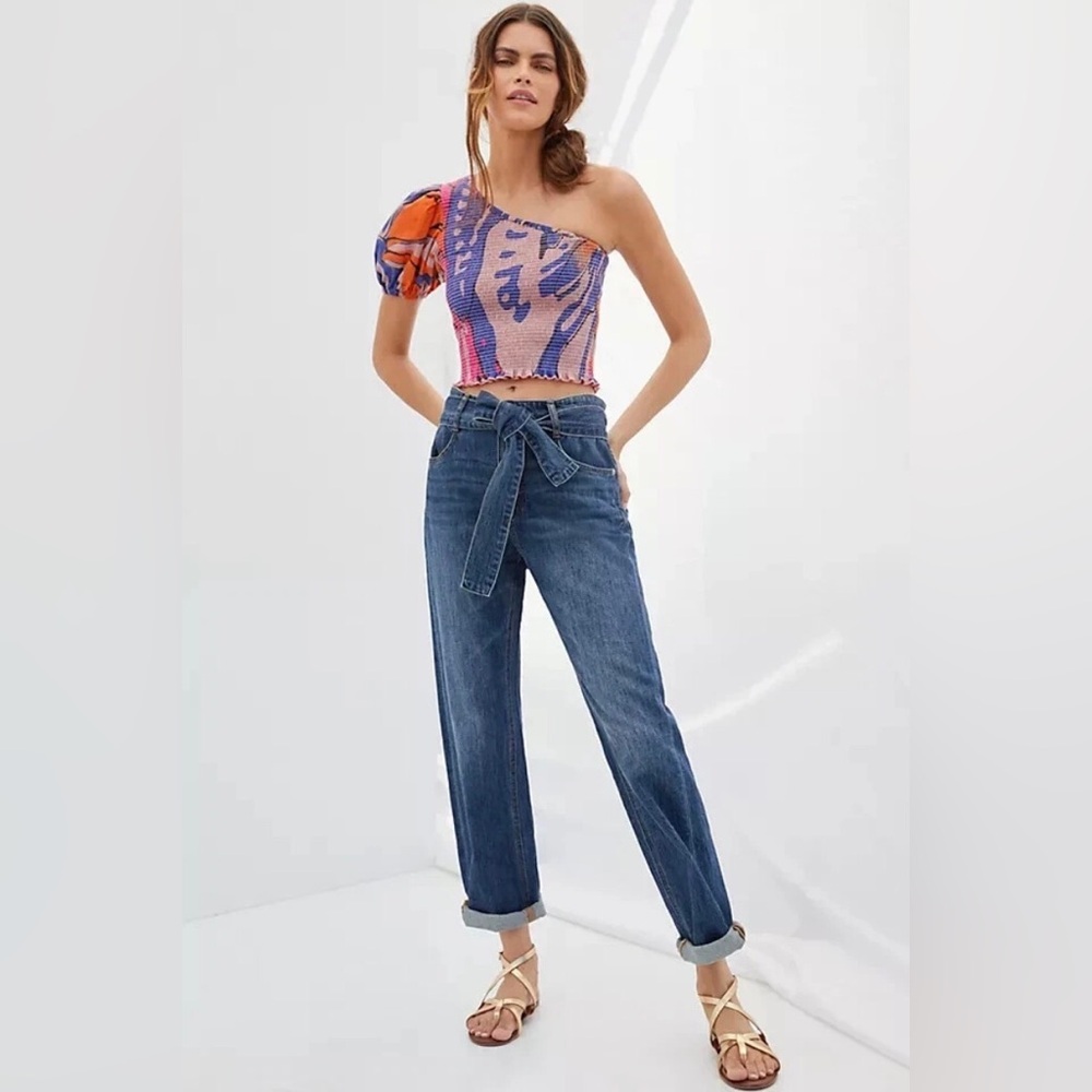 Anthropologie Pilcro Ultra High Rise Relaxed Pull On Jeans Tie Waist Size 29.